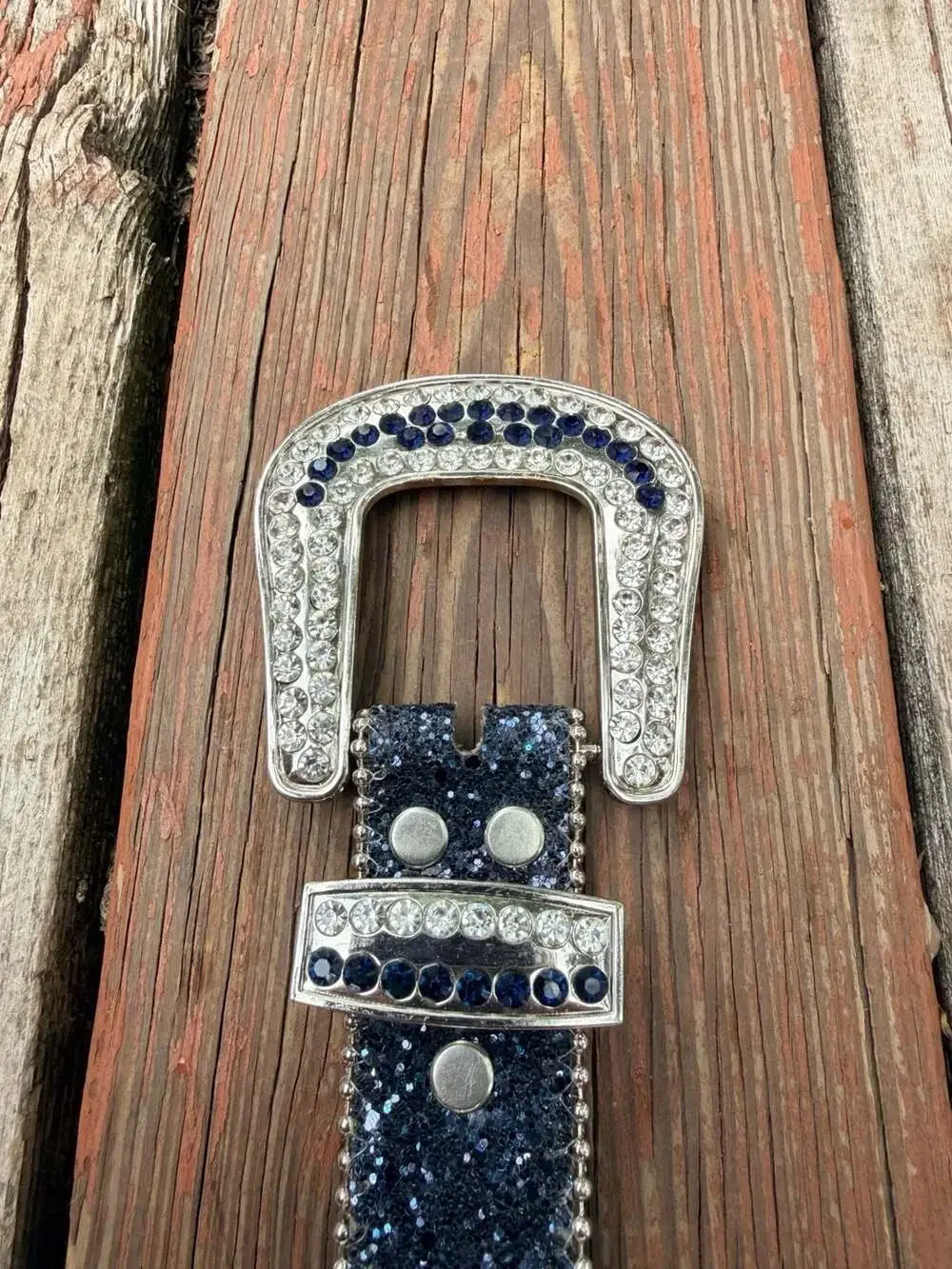 BB Simon Blue Glitter Rhinestone Western Belt